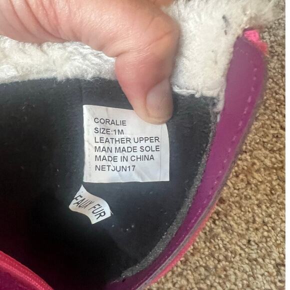 M.A.P Sequoia Girls Winter Snow Boot, Gray Dark Pink, Size 1, Leather Waterproof - Picture 7 of 9